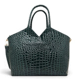 Τσάντα Ώμου tote Croco Glos πράσινο Hunter, 2 σταθερά κοντά ενιαία χεράκια