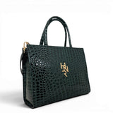 Τσάντα Ώμου tote strict Croco Glos πράσινο Hunter με γυαλιστερή υφή κροκό
