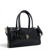 Τσάντα Ώμου mini tote Croco Glos μαύρο Hunter με γυαλιστερή υφή κροκό