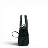 Τσάντα Ώμου mini tote Croco Glos πράσινο Hunter, κλείσιμο με φερμουάρ