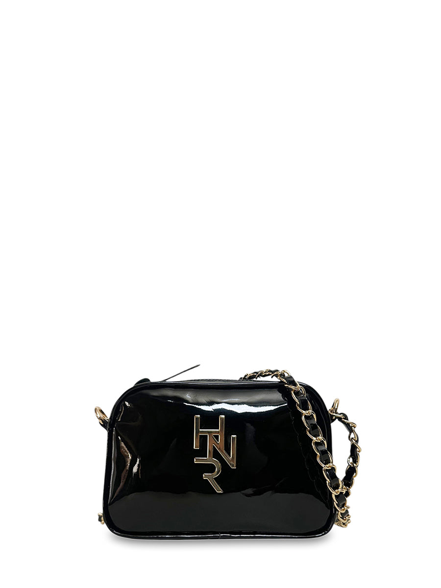 Γυναικεία τσάντα mini oval Festive Μαύρο Λουστρίνι