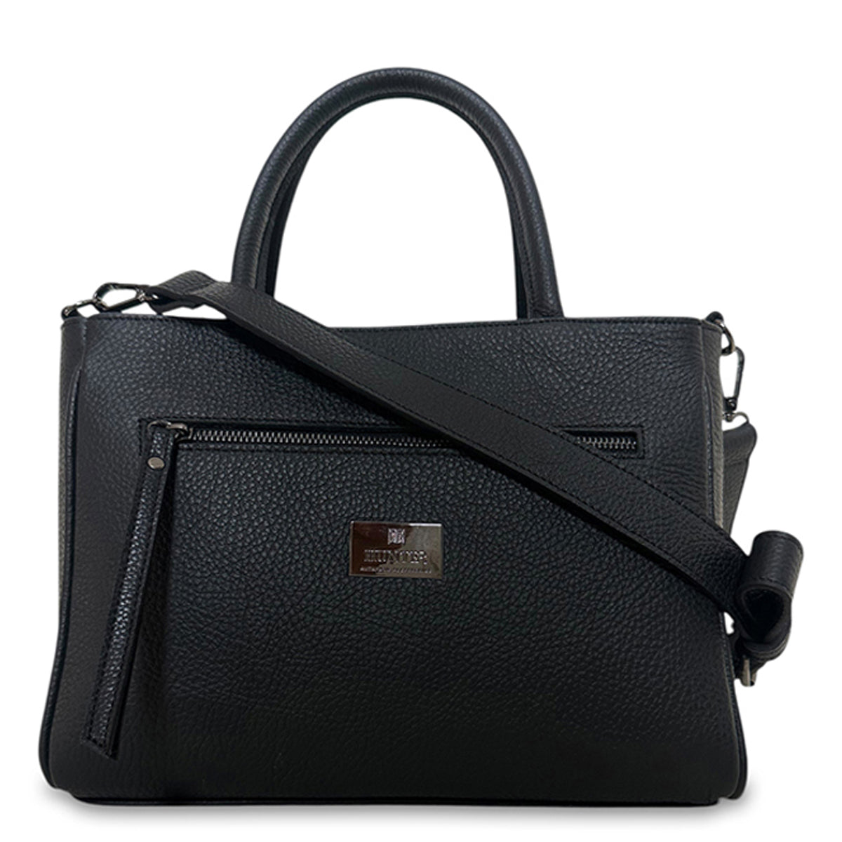 Γυναικεία τσάντα top handle δερμάτινη Grain Μαύρο
