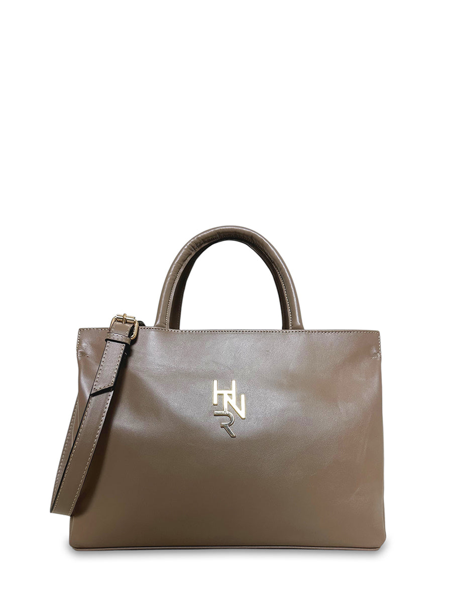 Γυναικεία τσάντα ώμου δερμάτινη top handle Plain Πούρο