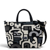 Γυναικεία τσάντα ώμου maxi tote Rosa πολύχρωμο μπλε Hunter από ύφασμα μπουκλέ με γραφιστικό σχέδιο