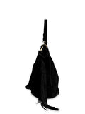 Γυναικεία τσάντα δερμάτινη hobo Suede Μαύρο