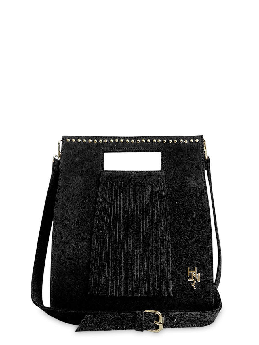Γυναικεία τσάντα δερμάτινη tote Suede Μαύρο