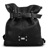 Γυναικεία δερμάτινη τσάντα πλάτης bucket Μαύρο