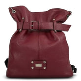 Γυναικεία δερμάτινη τσάντα πλάτης bucket Μπορντώ