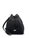 Γυναικεία δερμάτινη τσάντα ώμου bucket Μαύρο