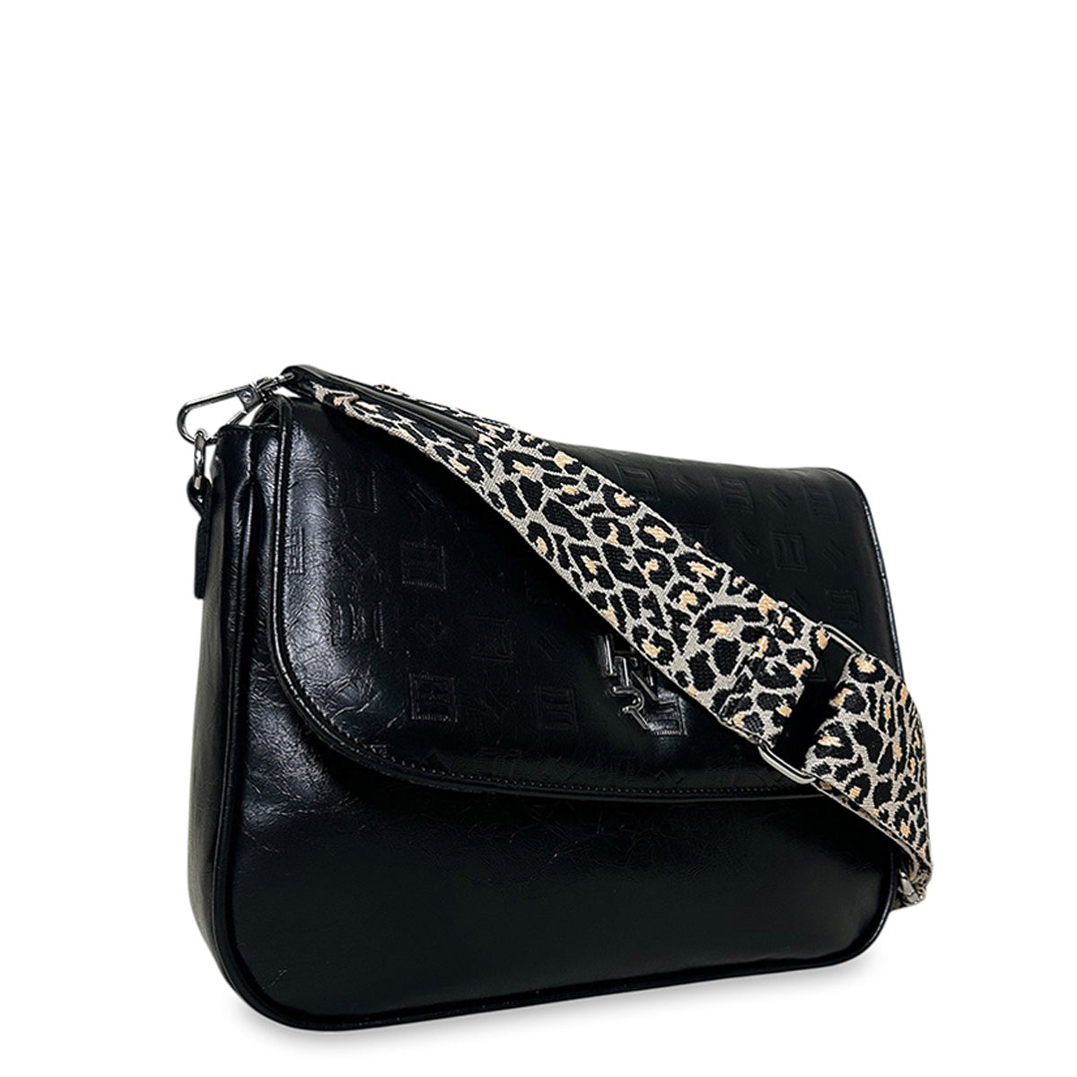Γυναικεία τσάντα χιαστί maxi flap Glossy Μαύρο