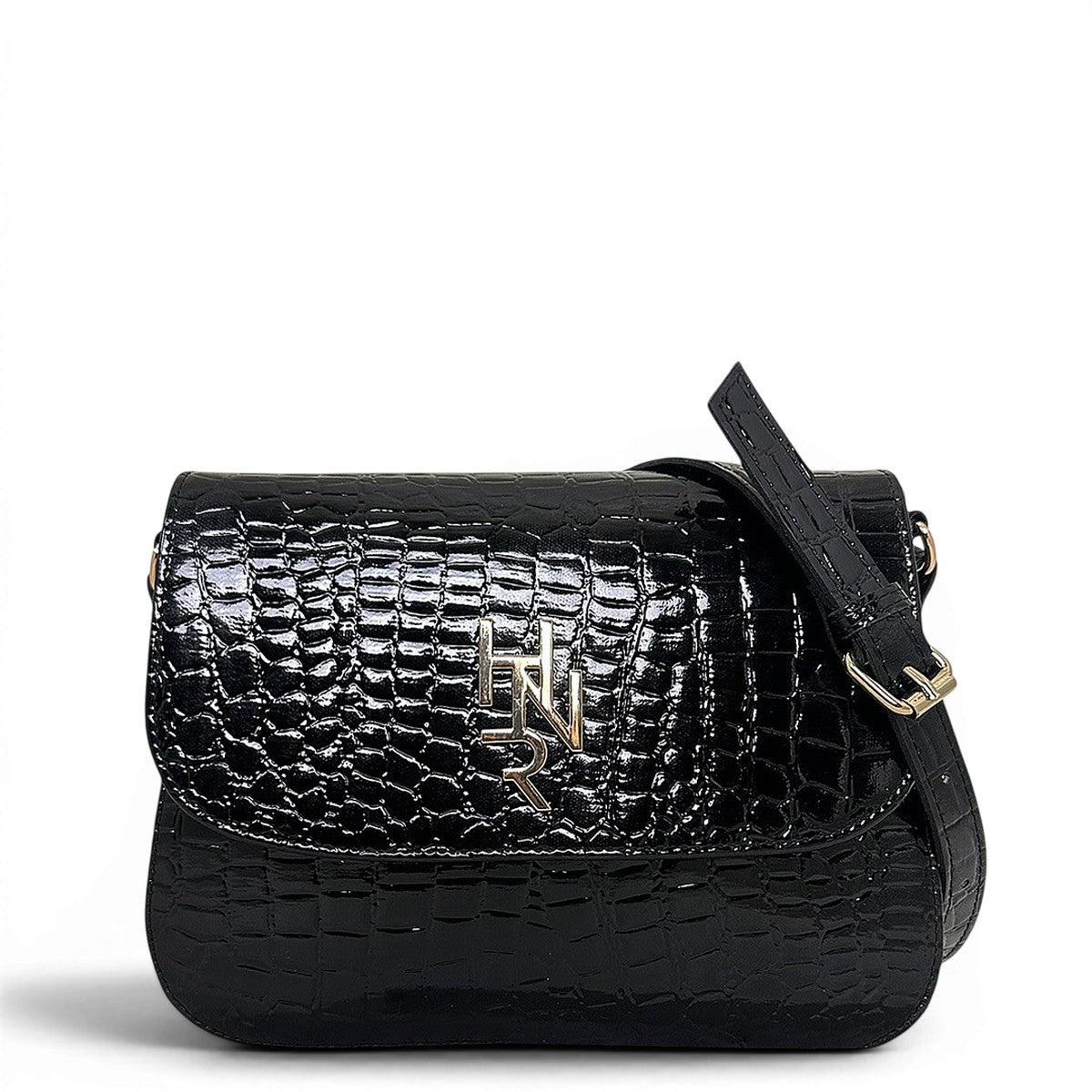 Γυναικεία Τσάντα Χιαστί Croco Glos Μαύρο Hunter