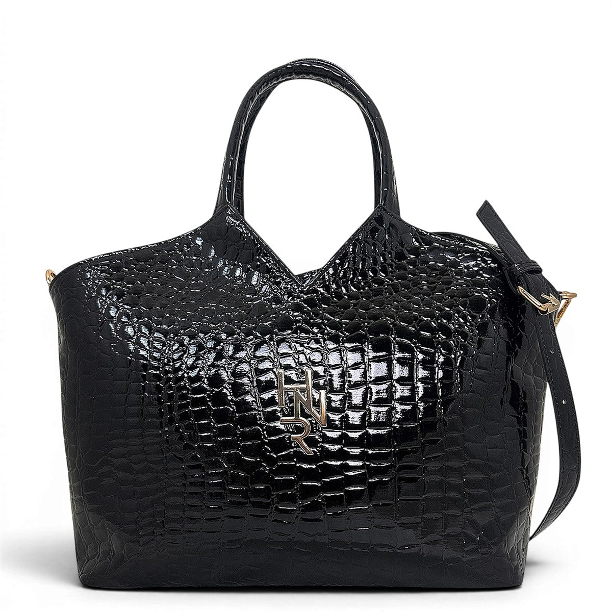 Γυναικεία Τσάντα Ώμου tote Croco Glos Μαύρο Hunter