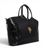 Τσάντα Ώμου tote Croco Glos μαύρο Hunter με γυαλιστερή υφή κροκό