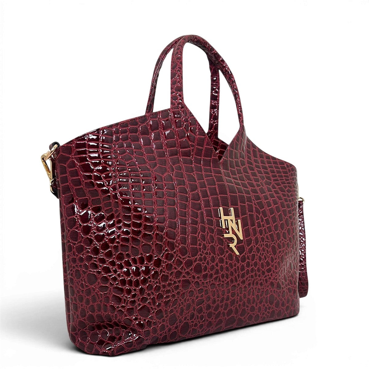 Τσάντα Ώμου tote Croco Glos μπορντώ Hunter με γυαλιστερή υφή κροκό