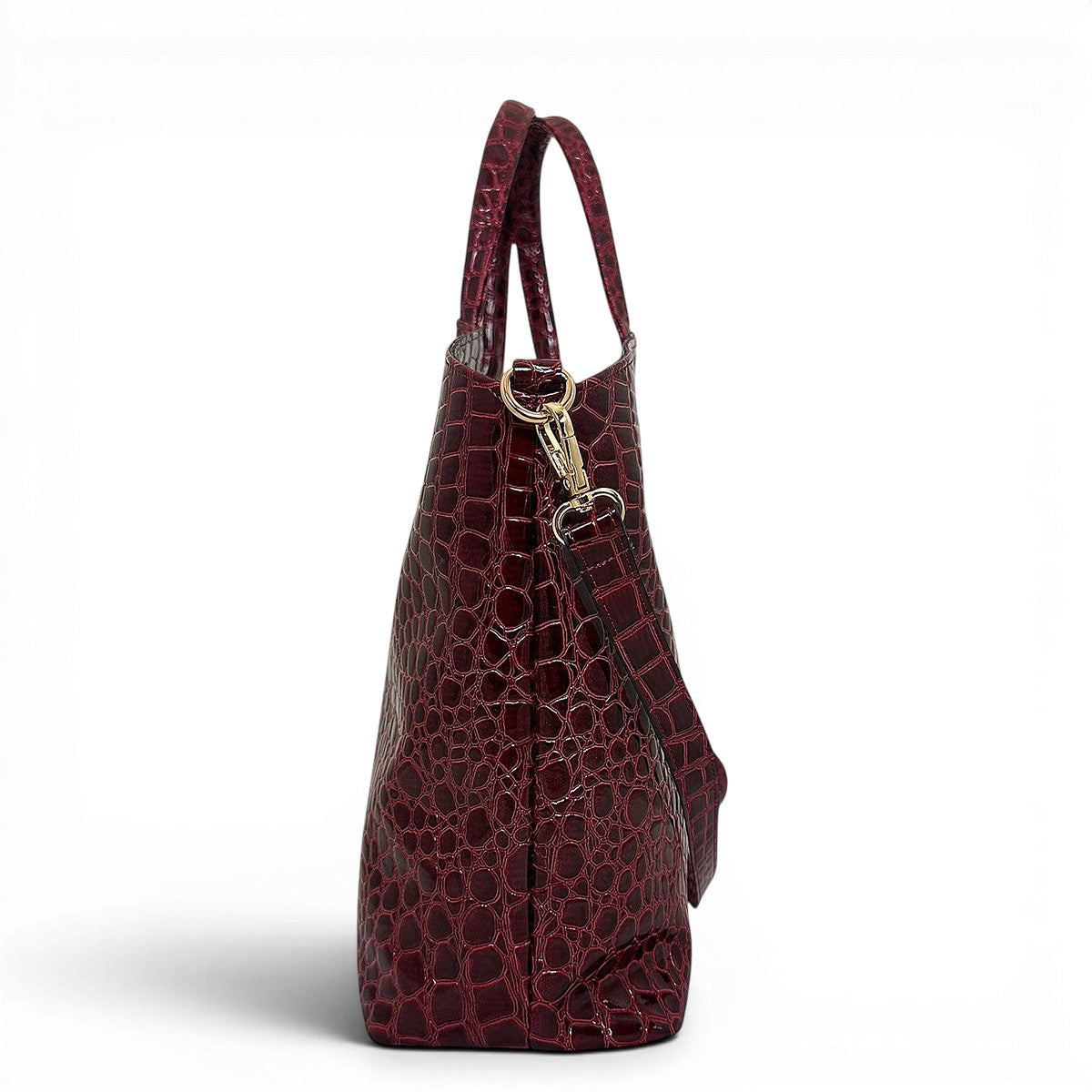 Τσάντα Ώμου tote Croco Glos μπορντώ Hunter, κλείσιμο με φερμουάρ