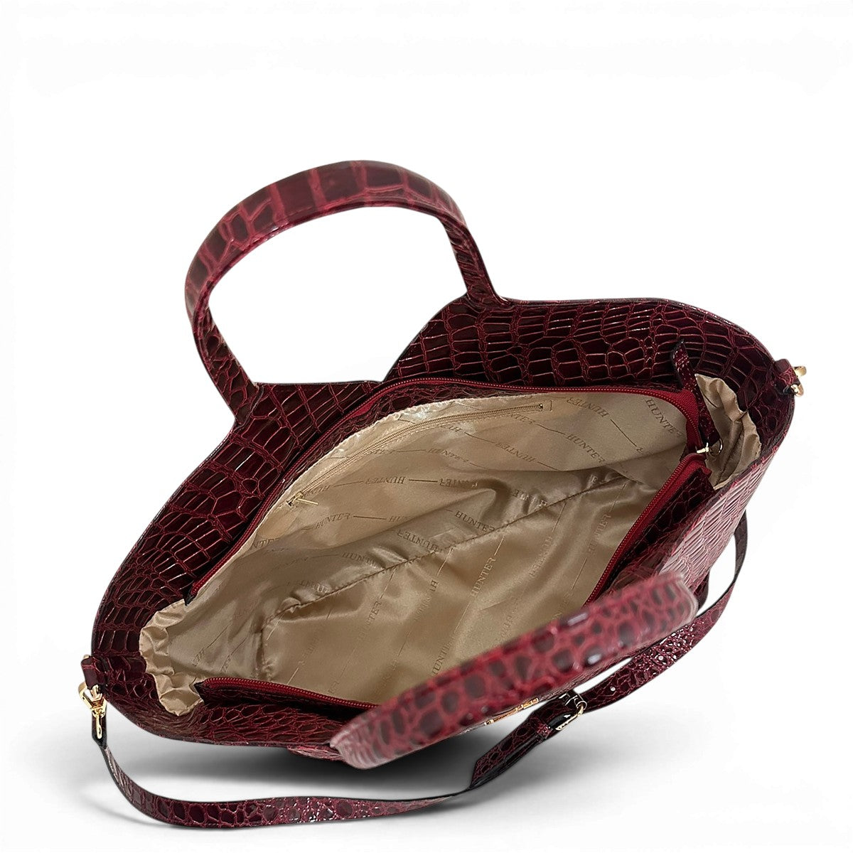 Τσάντα Ώμου tote Croco Glos μπορντώ Hunter, διαστάσεις μήκος 33 εκ., πλάτος 11 εκ., ύψος 24 εκ.