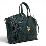 Τσάντα Ώμου tote Croco Glos πράσινο Hunter με γυαλιστερή υφή κροκό