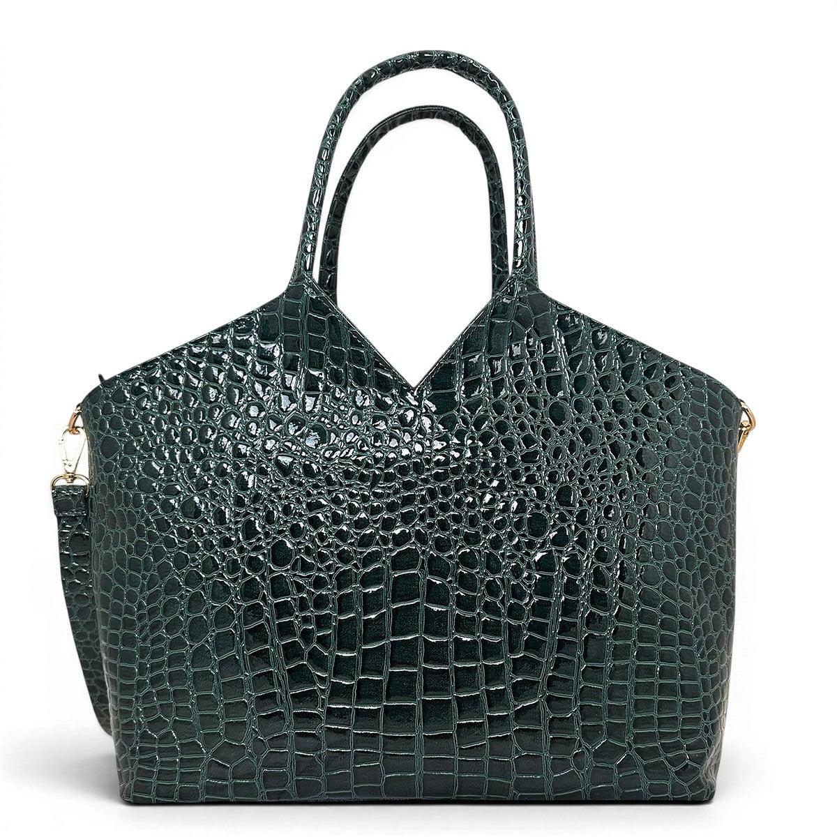 Τσάντα Ώμου tote Croco Glos πράσινο Hunter, 2 σταθερά κοντά ενιαία χεράκια