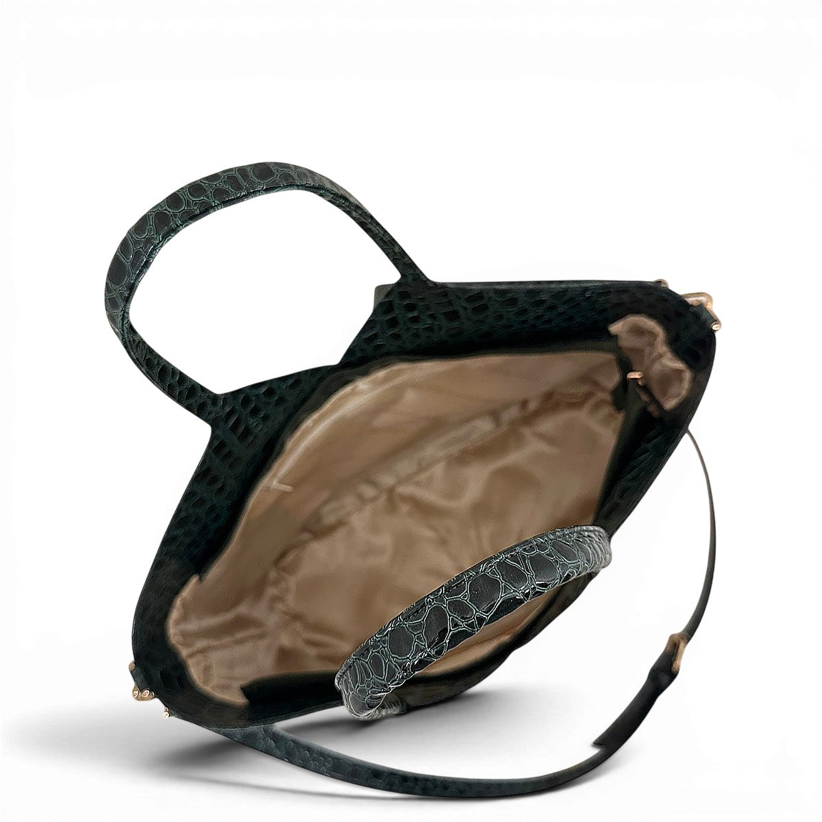 Τσάντα Ώμου tote Croco Glos πράσινο Hunter, διαστάσεις μήκος 33 εκ., πλάτος 11 εκ., ύψος 24 εκ.