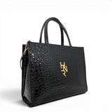 Τσάντα Ώμου tote strict Croco Glos μαύρο Hunter με γυαλιστερή υφή κροκό
