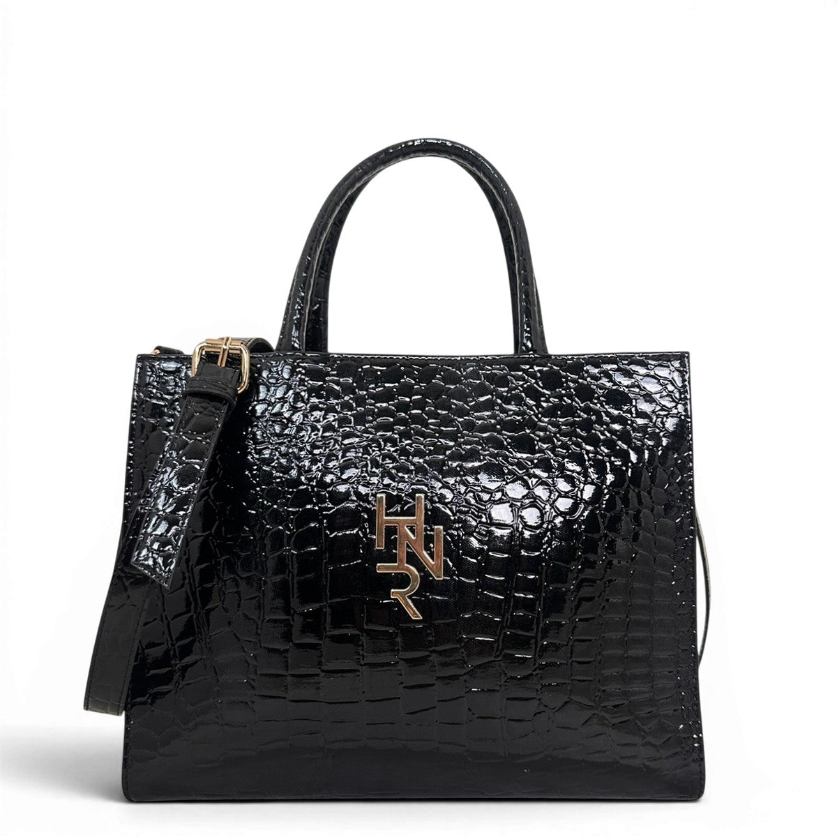 Τσάντα Ώμου tote strict Croco Glos μαύρο Hunter, τυπωμένη φόδρα HUNTER