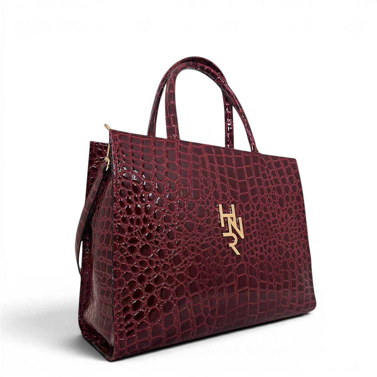 Τσάντα Ώμου tote strict Croco Glos μπορντώ Hunter με γυαλιστερή υφή κροκό