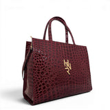 Τσάντα Ώμου tote strict Croco Glos μπορντώ Hunter με γυαλιστερή υφή κροκό