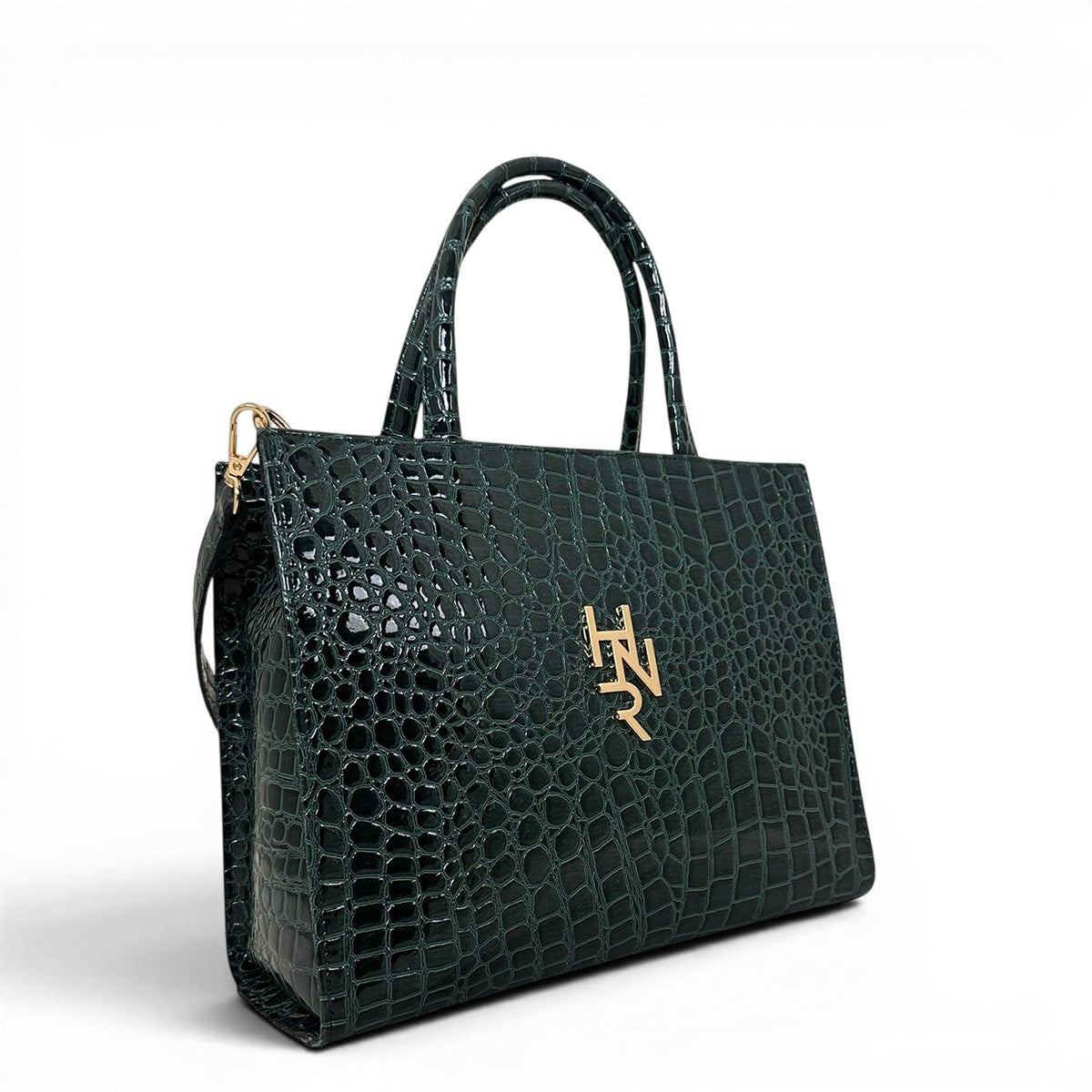 Τσάντα Ώμου tote strict Croco Glos πράσινο Hunter με γυαλιστερή υφή κροκό