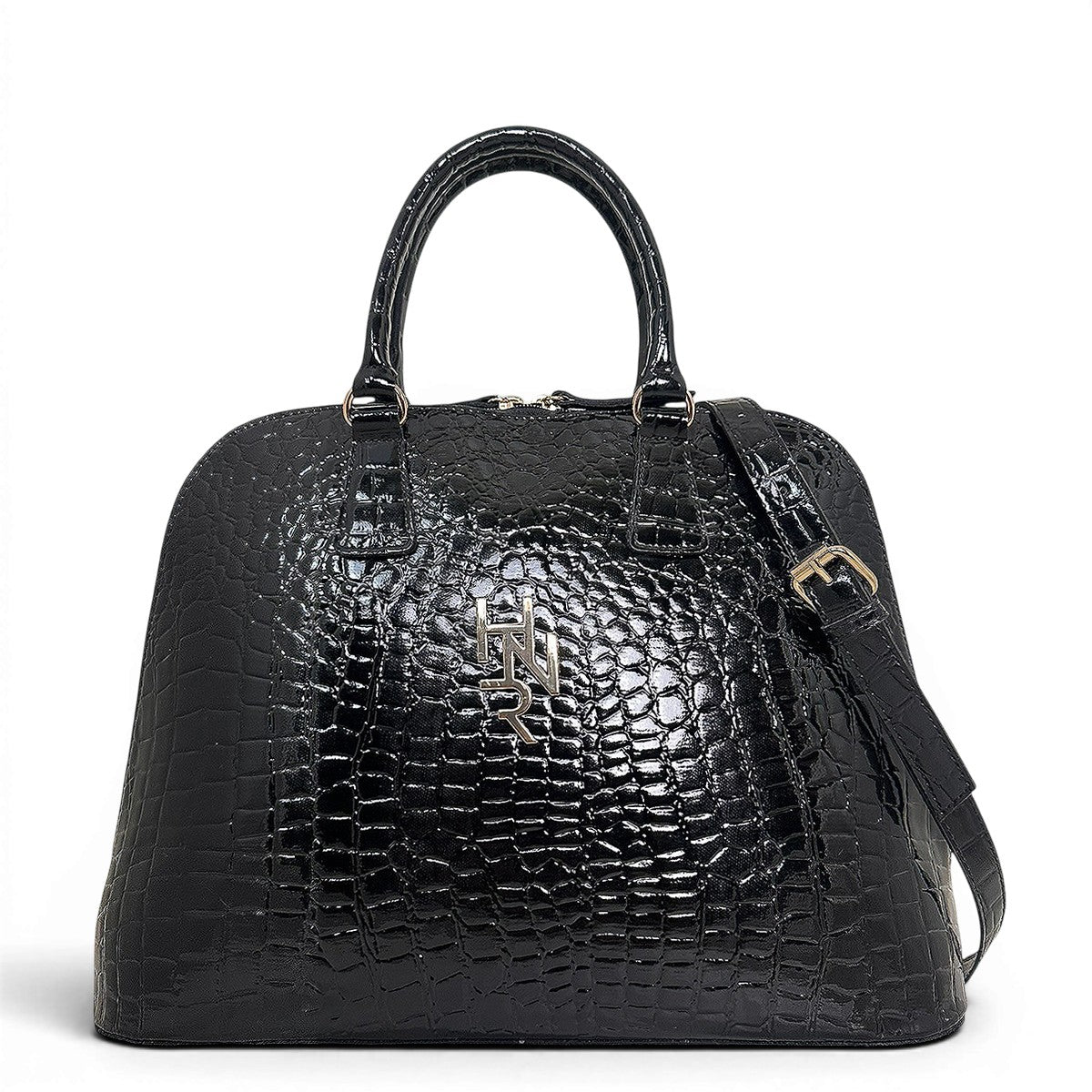 Γυναικεία Τσάντα Ώμου maxi tote Croco Glos Μαύρο
