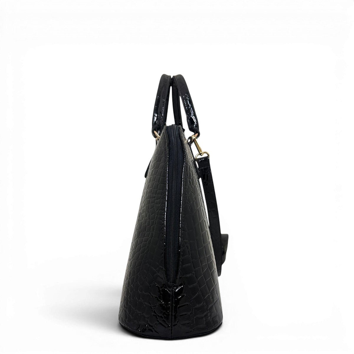 Τσάντα Ώμου maxi tote Croco Glos μαύρο Hunter, κλείσιμο με φερμουάρ περιμετρικά