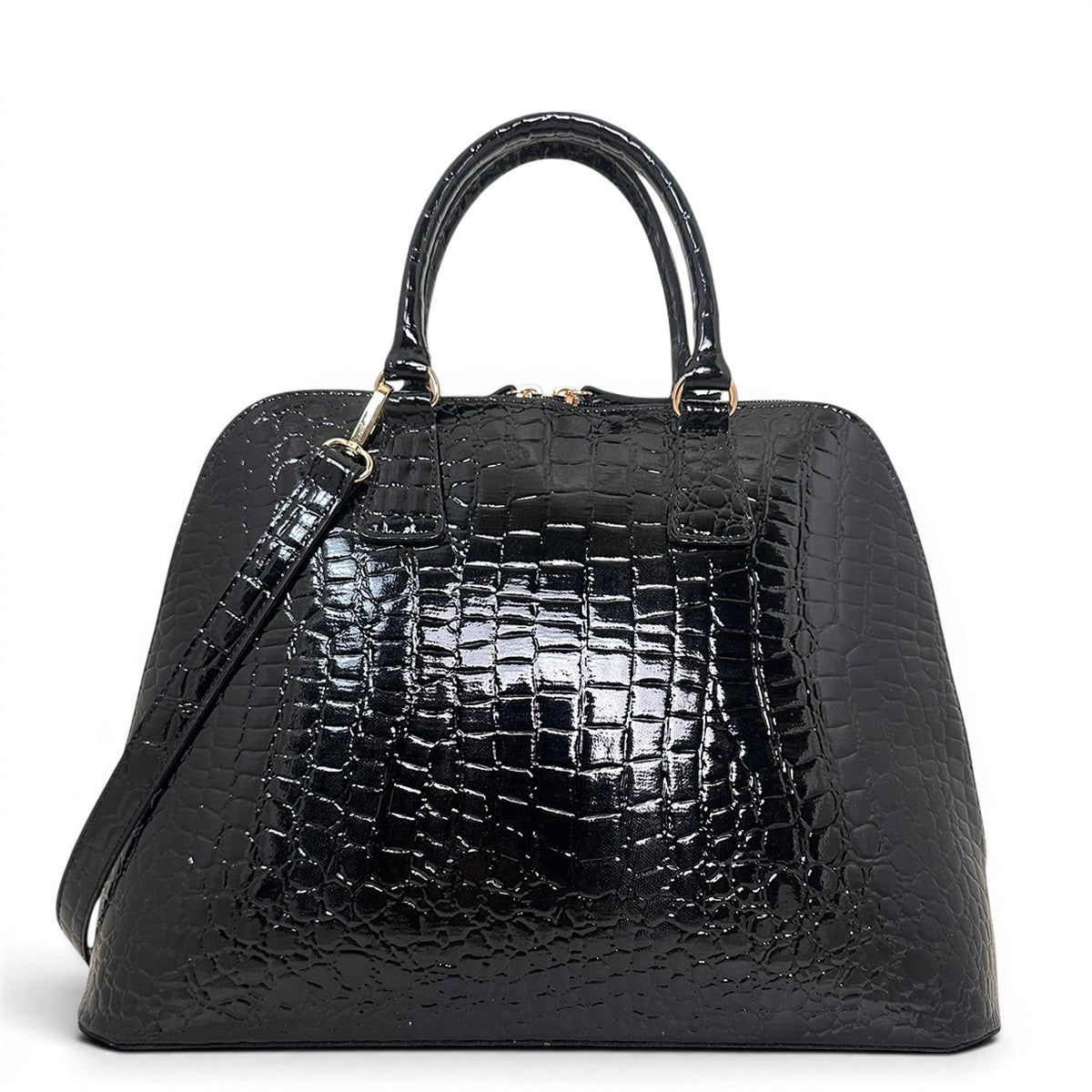 Τσάντα Ώμου maxi tote Croco Glos μαύρο Hunter, 2 σταθερά κοντά αναδιπλούμενα χεράκια