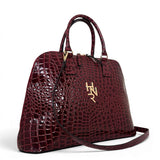 Τσάντα Ώμου maxi tote Croco Glos μπορντώ Hunter με γυαλιστερή υφή κροκό