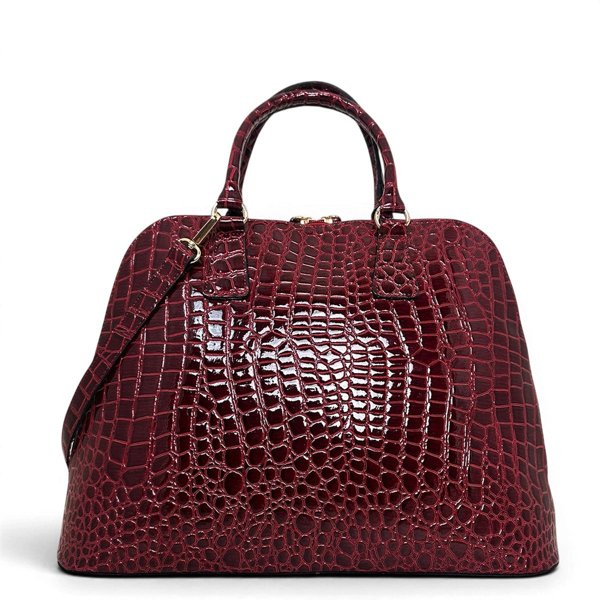 Τσάντα Ώμου maxi tote Croco Glos μπορντώ Hunter, 2 σταθερά κοντά αναδιπλούμενα χεράκια