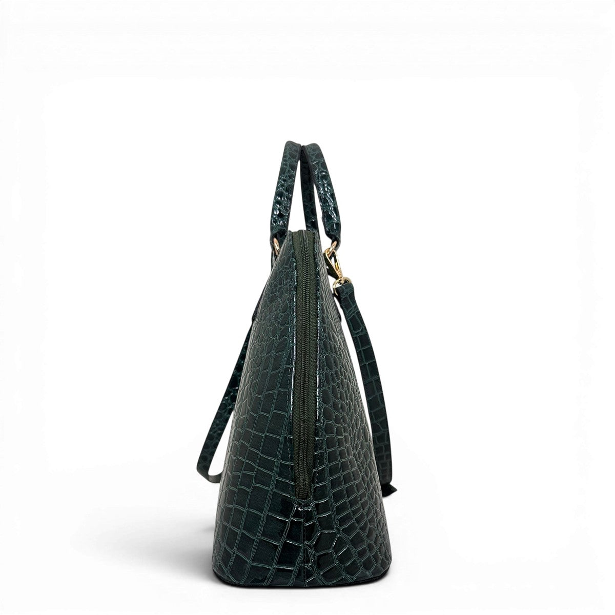 Τσάντα Ώμου maxi tote Croco Glos πράσινο Hunter, κλείσιμο με φερμουάρ περιμετρικά