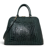 Τσάντα Ώμου maxi tote Croco Glos πράσινο Hunter, 2 σταθερά κοντά αναδιπλούμενα χεράκια