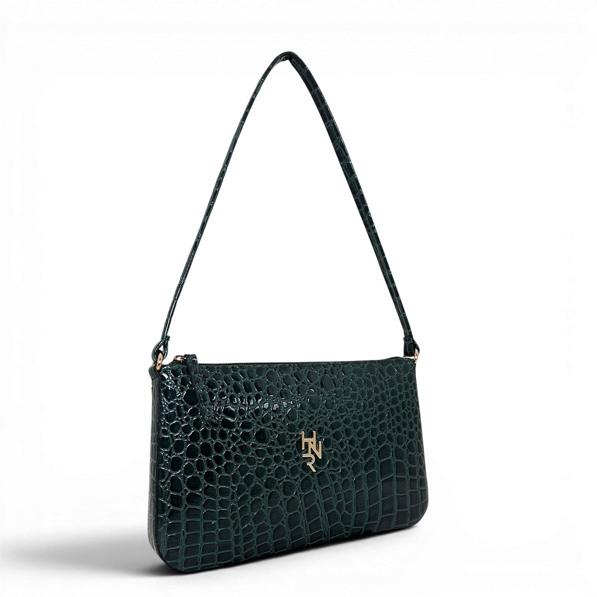 Τσάντα Ώμου thiny Croco Glos πράσινο Hunter με γυαλιστερή υφή κροκό