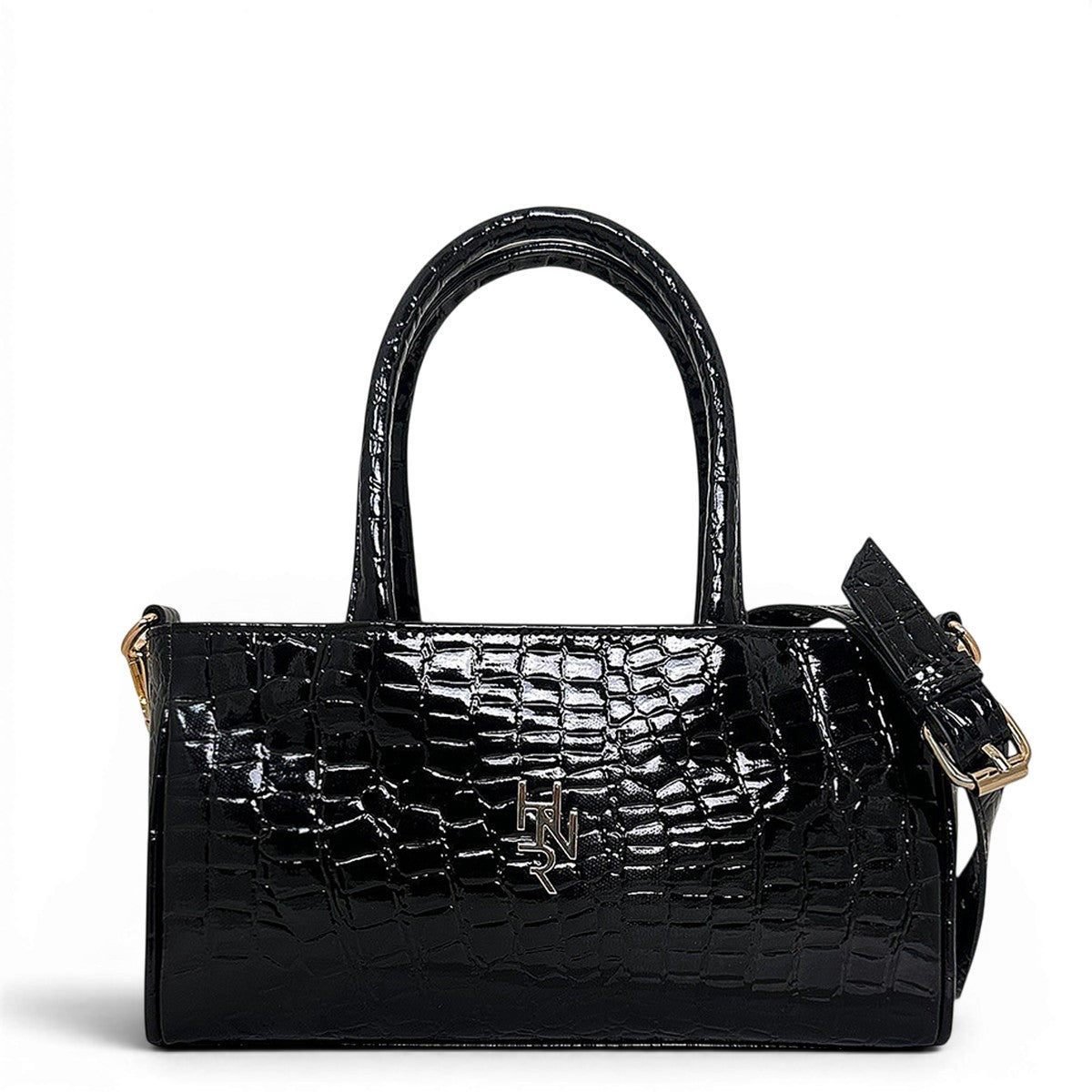 Γυναικεία Τσάντα Ώμου mini tote Croco Glos Μαύρο