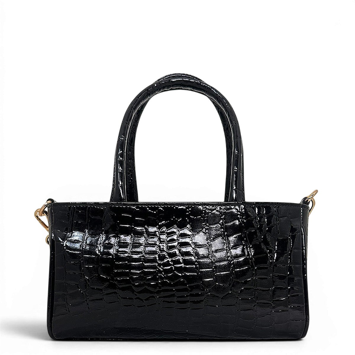 Τσάντα Ώμου mini tote Croco Glos μαύρο Hunter, 2 σταθερά κοντά χεράκια