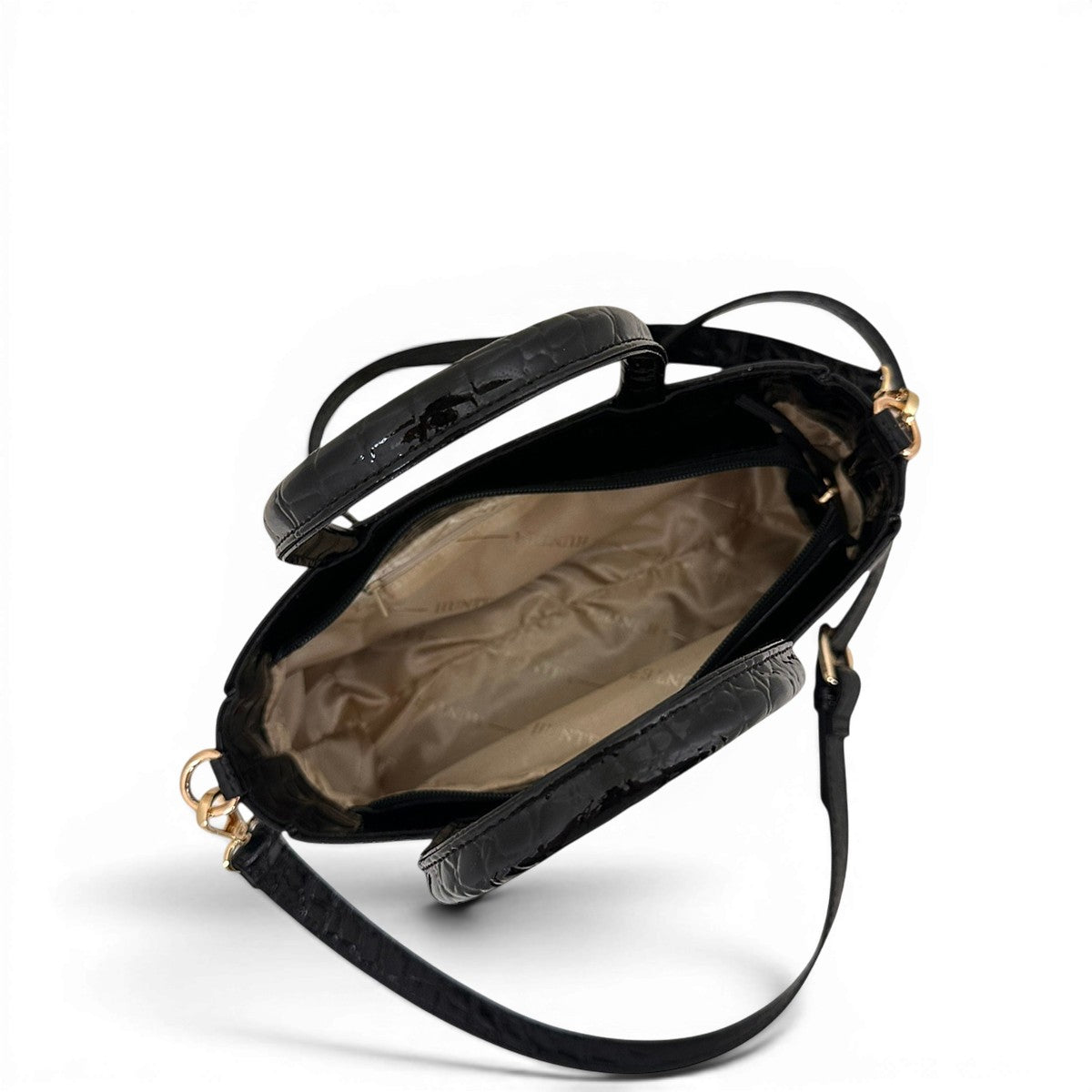 Τσάντα Ώμου mini tote Croco Glos μαύρο Hunter, διαστάσεις μήκος 27 εκ., πλάτος 8 εκ., ύψος 14 εκ.