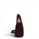 Τσάντα Ώμου mini tote Croco Glos μπορντώ Hunter, κλείσιμο με φερμουάρ
