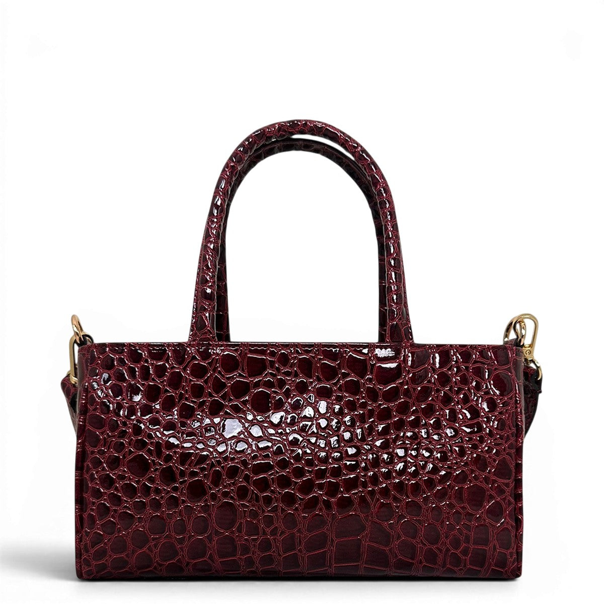 Τσάντα Ώμου mini tote Croco Glos μπορντώ Hunter, 2 σταθερά κοντά χεράκια