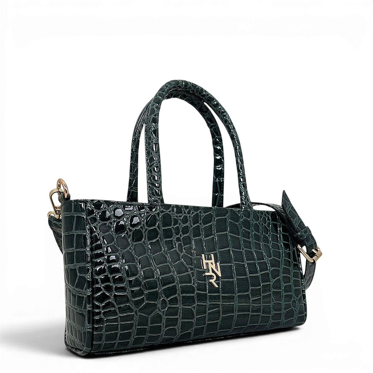 Τσάντα Ώμου mini tote Croco Glos πράσινο Hunter με γυαλιστερή υφή κροκό