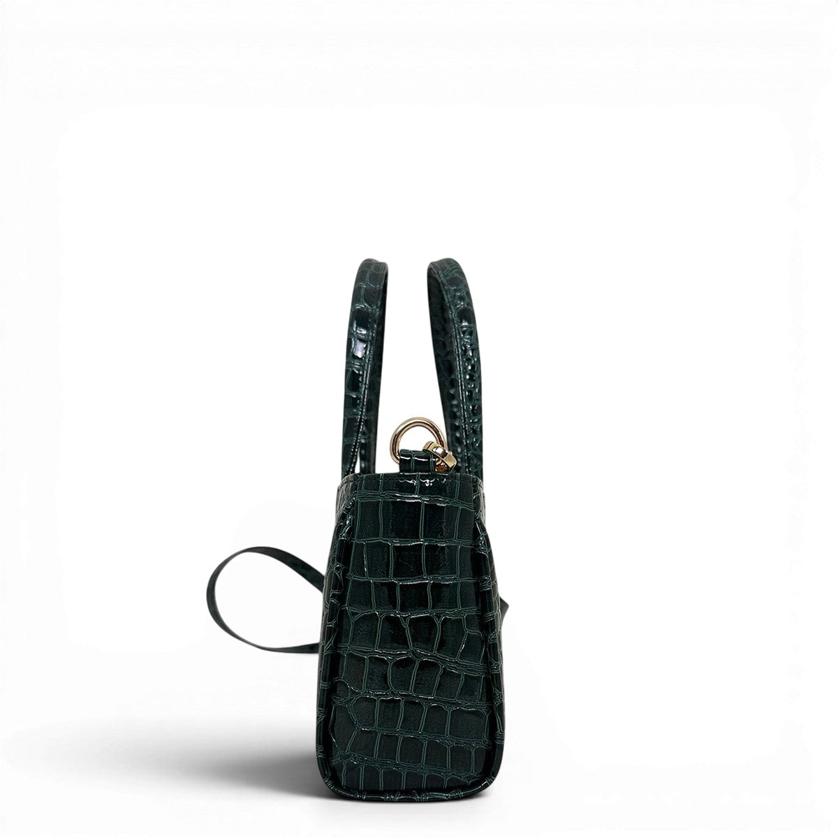 Τσάντα Ώμου mini tote Croco Glos πράσινο Hunter, κλείσιμο με φερμουάρ
