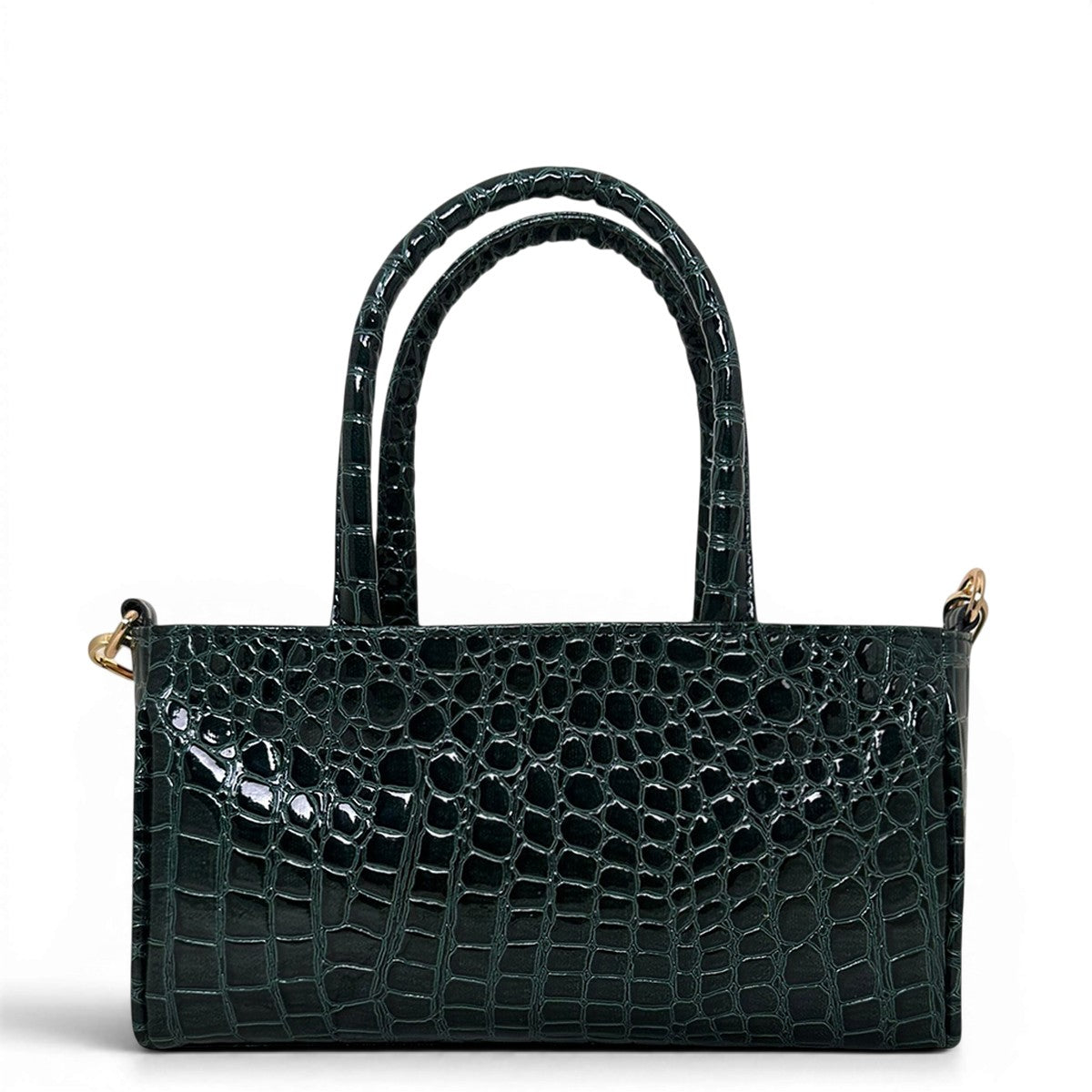 Τσάντα Ώμου mini tote Croco Glos πράσινο Hunter, 2 σταθερά κοντά χεράκια