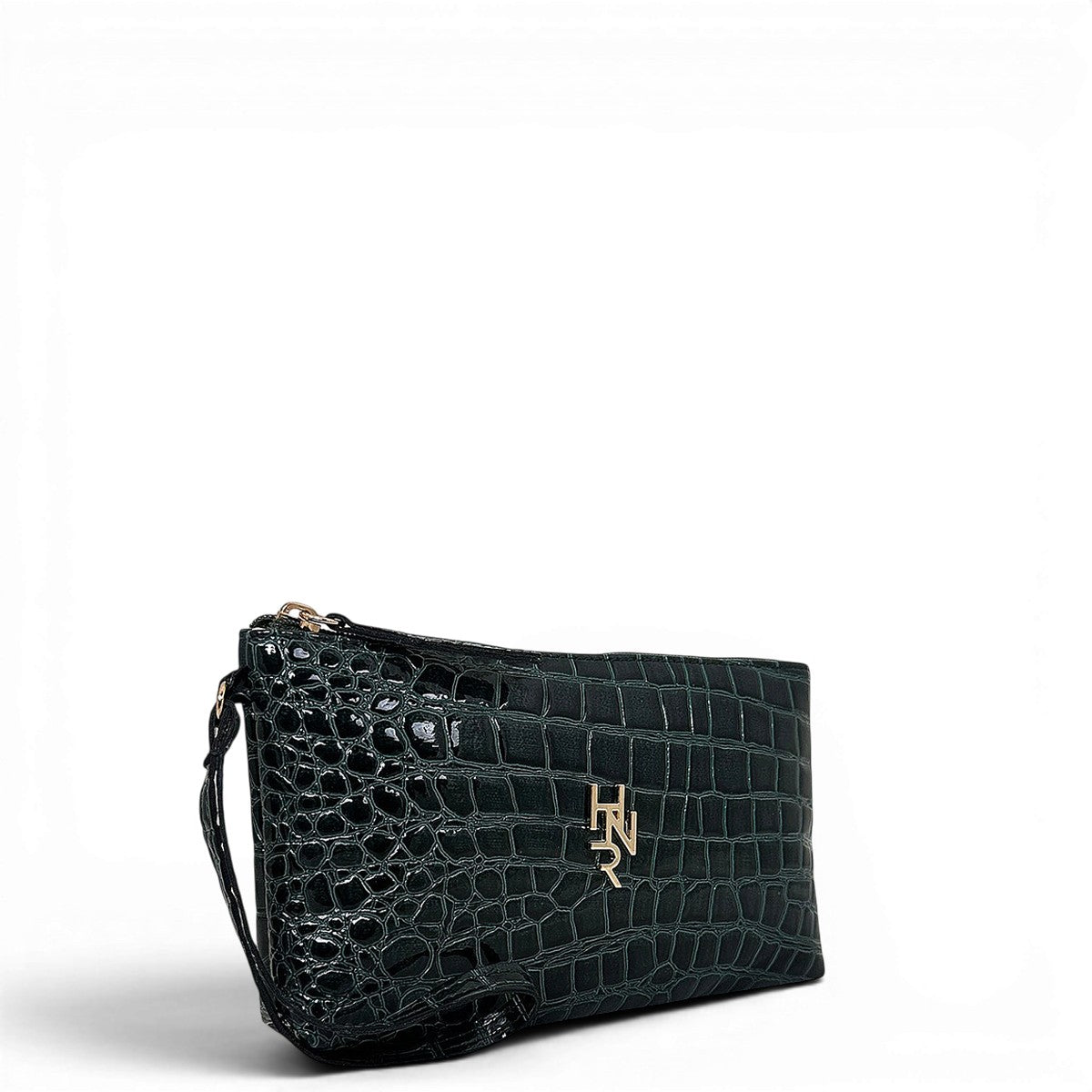 Τσάντα Χειρός mini Croco Glos πράσινο Hunter με γυαλιστερή υφή κροκό