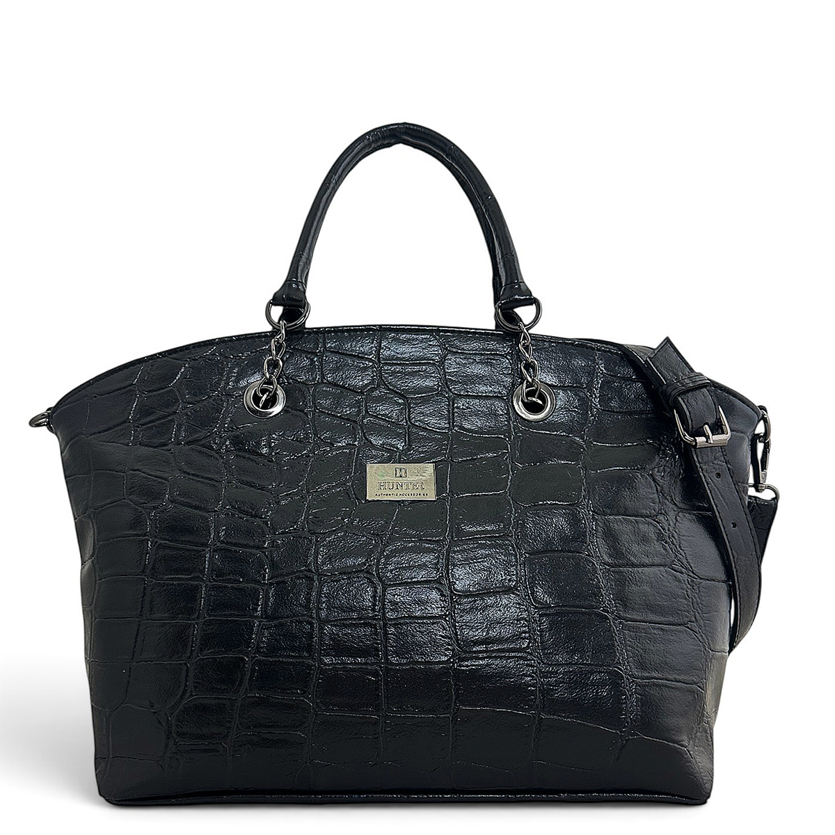 Γυναικεία Τσάντα Ώμου chainy tote Croco Μαύρο Hunter