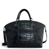 Τσάντα Ώμου chainy tote Croco μαύρο Hunter, 2 κοντά χεράκια με λεπτομέρειες αλυσίδας
