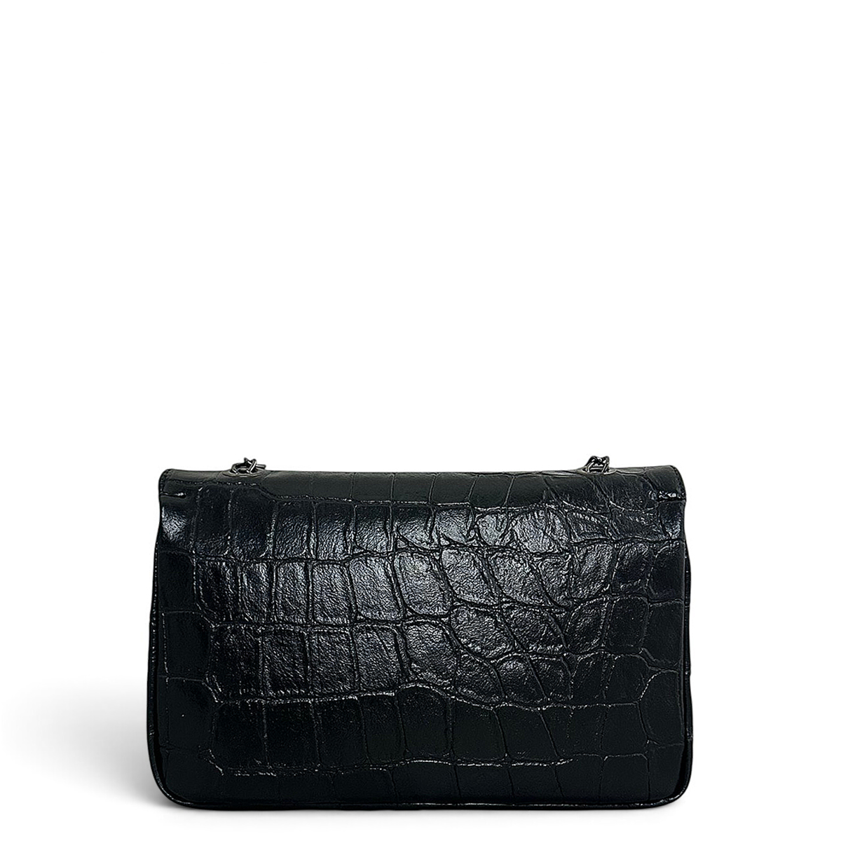 Τσάντα Ώμου flap Croco μαύρο Hunter, διαστάσεις μήκος 28 εκ., πλάτος 6 εκ., ύψος 18 εκ.
