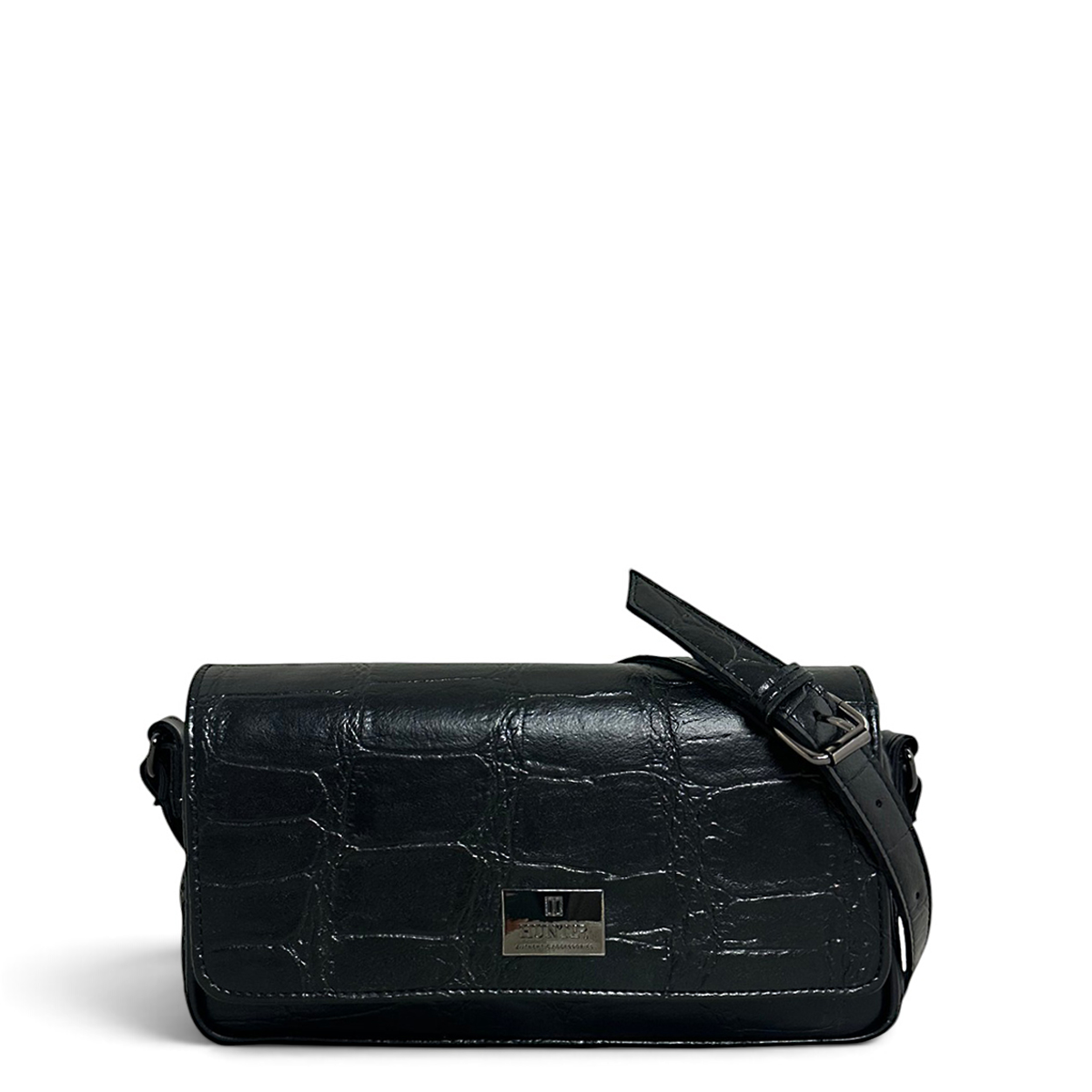 Γυναικεία Τσάντα Χιαστί mini flap Croco Μαύρο Hunter