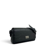 Τσάντα Χιαστί mini flap Croco μαύρο Hunter με υφή κροκό